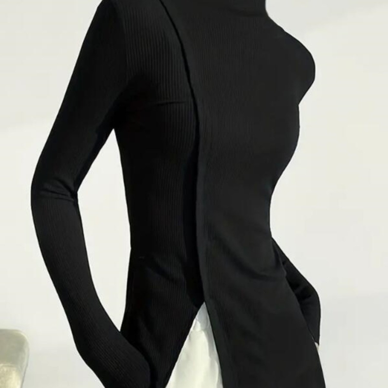 Szabálytalan Alsó Ing Női Őszi Scheming Hasított Feszes Kötöttáru 2023 Új Slim Slim Hosszú Ujjú Felső