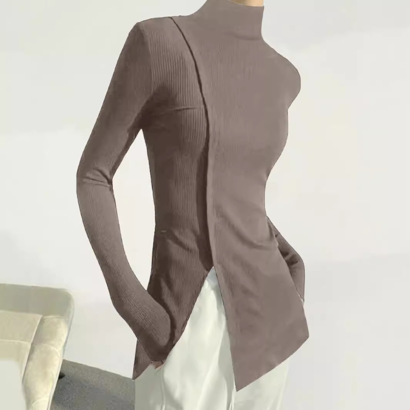 Szabálytalan Alsó Ing Női Őszi Scheming Hasított Feszes Kötöttáru 2023 Új Slim Slim Hosszú Ujjú Felső