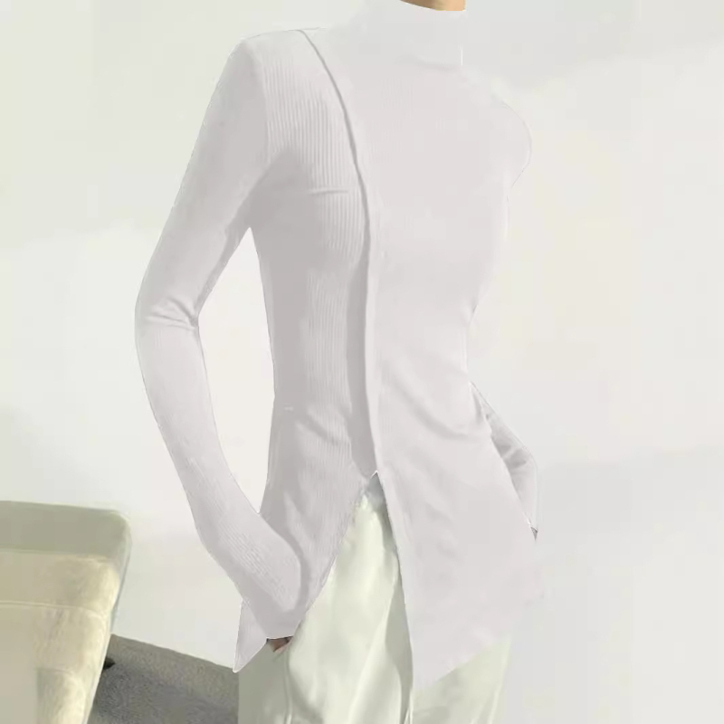 Szabálytalan Alsó Ing Női Őszi Scheming Hasított Feszes Kötöttáru 2023 Új Slim Slim Hosszú Ujjú Felső