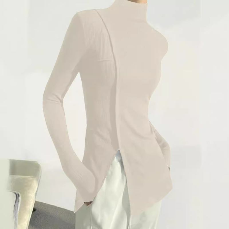 Szabálytalan Alsó Ing Női Őszi Scheming Hasított Feszes Kötöttáru 2023 Új Slim Slim Hosszú Ujjú Felső