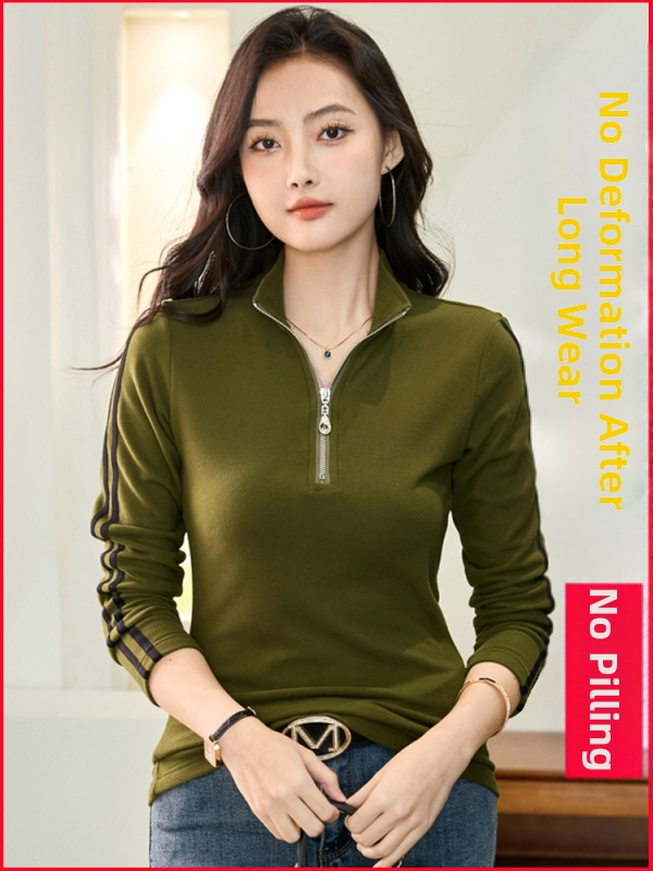Félmagas gallérú, cipzáras alsó ing női őszi és téli 2025 új stílusú, illesztéses dizájnú, hosszú ujjú póló női felső
