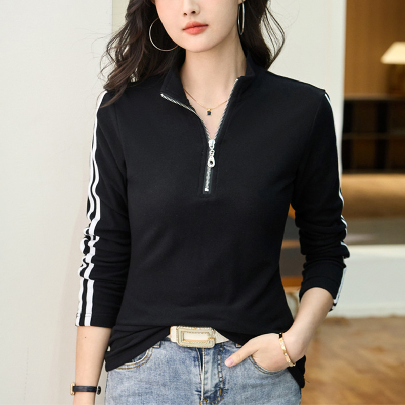 Félmagas gallérú, cipzáras alsó ing női őszi és téli 2025 új stílusú, illesztéses dizájnú, hosszú ujjú póló női felső