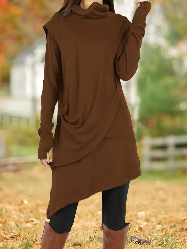 Európai és amerikai határokon átnyúló Amazon 2025 őszi és téli divatos, magas nyakú, fekete, szabálytalan, hamis, kétrészes, hosszú ujjú női ruha