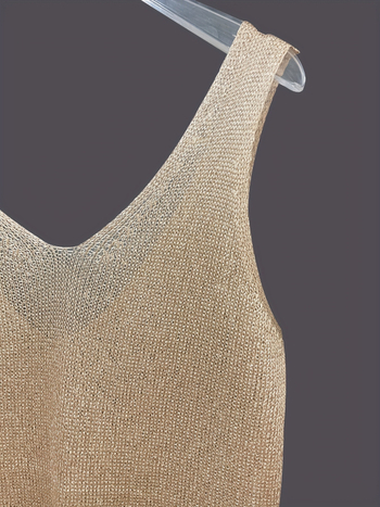 2025 Νέο Ευρωπαϊκό και Αμερικανικό Διασυνοριακό Άνοιξη και Καλοκαίρι Σέξι Νέο Πλεκτό Πουλόβερ Καθαρό Χρώμα V Λαιμόκοψη Αμάνικο Γιλέκο για Γυναίκες