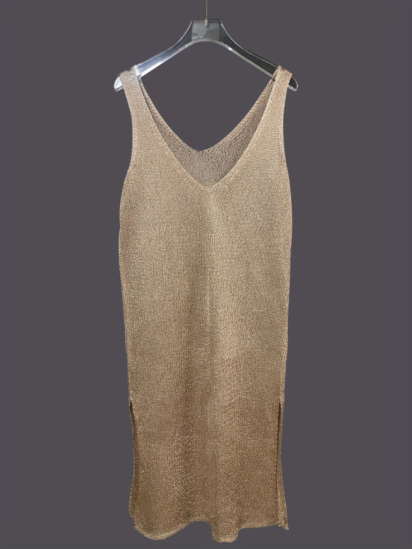 2025 új európai és amerikai határokon átnyúló tavaszi és nyári szexi új kötött pulóver tiszta színű V-nyakú ujjatlan mellényes ruha nőknek