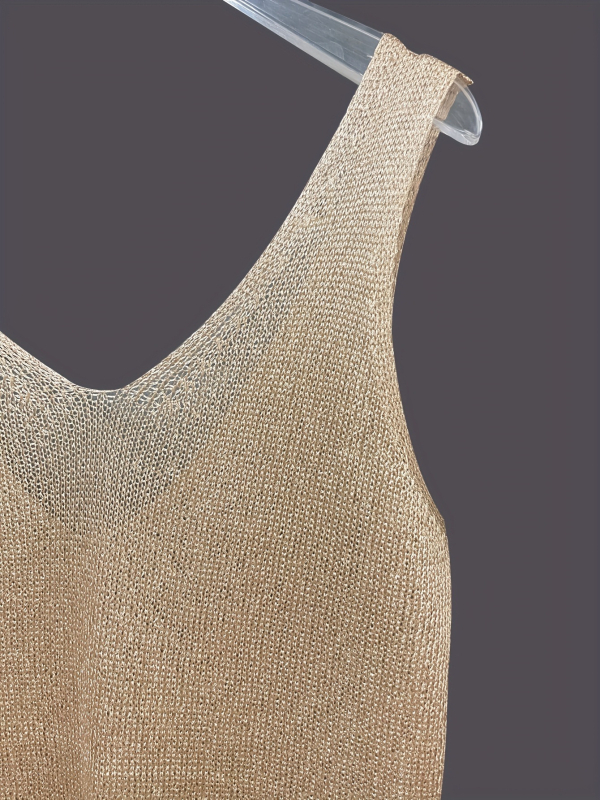 2025 új európai és amerikai határokon átnyúló tavaszi és nyári szexi új kötött pulóver tiszta színű V-nyakú ujjatlan mellényes ruha nőknek