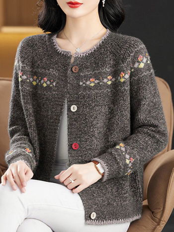 Tavasz Ősz Tél Új Pulóver Kabát Rövid Kötött Pulóver Anya Virágmintás Fonal Kötött Női Kardigán Laza Öregedésgátló Felsőruházat
