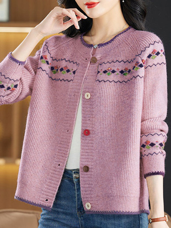 Tavasz Ősz Tél Új Pulóver Kabát Rövid Kötött Pulóver Anya Virágmintás Fonal Kötött Női Kardigán Laza Öregedésgátló Felsőruházat