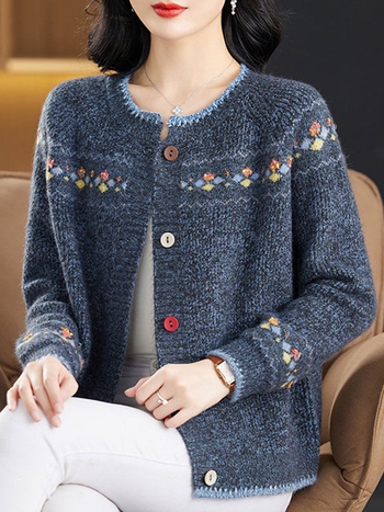 Tavasz Ősz Tél Új Pulóver Kabát Rövid Kötött Pulóver Anya Virágmintás Fonal Kötött Női Kardigán Laza Öregedésgátló Felsőruházat