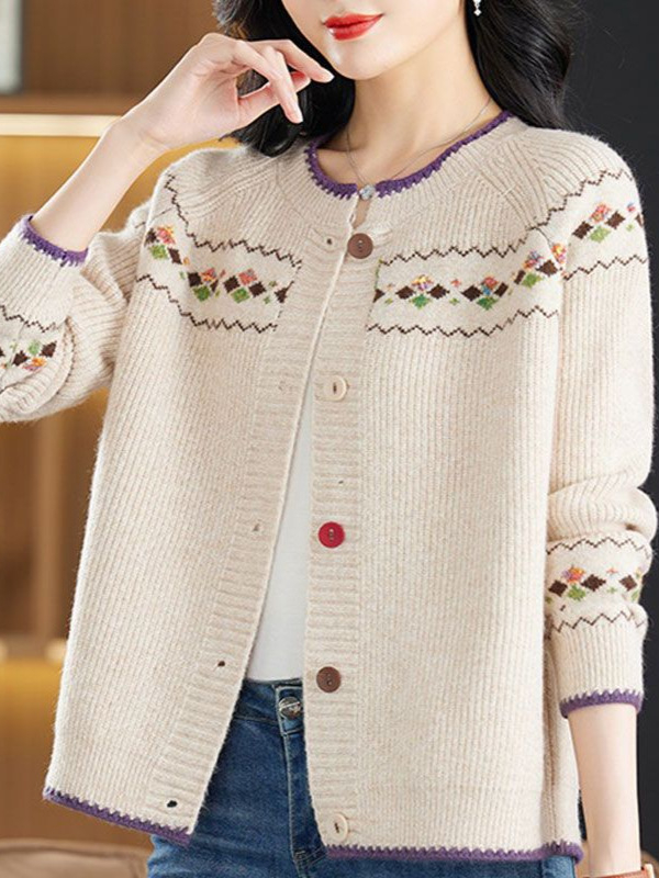 Tavasz Ősz Tél Új Pulóver Kabát Rövid Kötött Pulóver Anya Virágmintás Fonal Kötött Női Kardigán Laza Öregedésgátló Felsőruházat