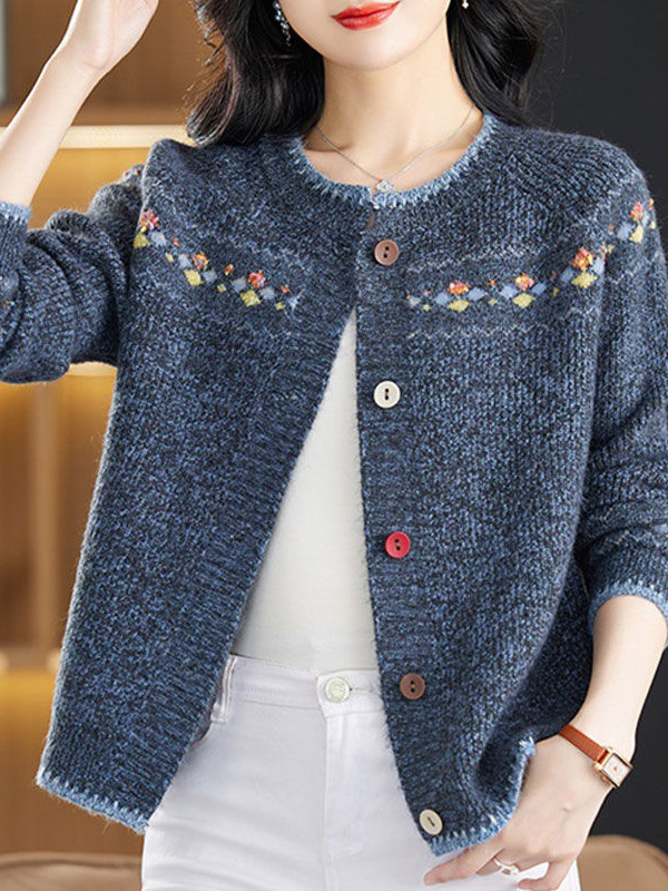 Tavasz Ősz Tél Új Pulóver Kabát Rövid Kötött Pulóver Anya Virágmintás Fonal Kötött Női Kardigán Laza Öregedésgátló Felsőruházat