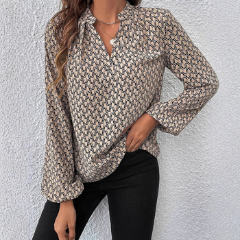 Švytintys europietiški ir amerikietiški ploni laisvalaikio spausdinti šifono marškiniai, moteriški tarpvalstybiniai karšto rudens nauji V formos iškirptės megztiniai