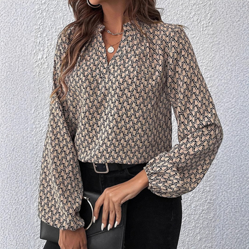 Švytintys europietiški ir amerikietiški ploni laisvalaikio spausdinti šifono marškiniai, moteriški tarpvalstybiniai karšto rudens nauji V formos iškirptės megztiniai