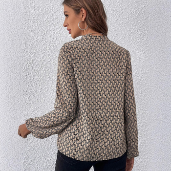 Švytintys europietiški ir amerikietiški ploni laisvalaikio spausdinti šifono marškiniai, moteriški tarpvalstybiniai karšto rudens nauji V formos iškirptės megztiniai