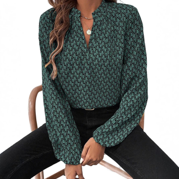 Švytintys europietiški ir amerikietiški ploni laisvalaikio spausdinti šifono marškiniai, moteriški tarpvalstybiniai karšto rudens nauji V formos iškirptės megztiniai