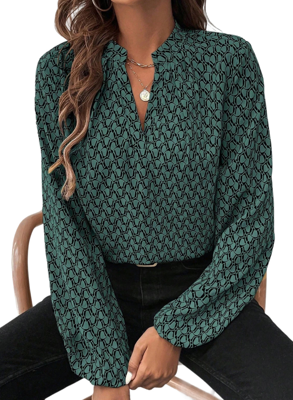 Švytintys europietiški ir amerikietiški ploni laisvalaikio spausdinti šifono marškiniai, moteriški tarpvalstybiniai karšto rudens nauji V formos iškirptės megztiniai