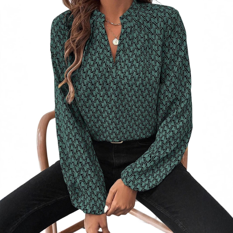 Švytintys europietiški ir amerikietiški ploni laisvalaikio spausdinti šifono marškiniai, moteriški tarpvalstybiniai karšto rudens nauji V formos iškirptės megztiniai