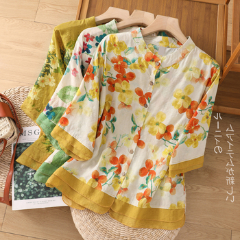 2025 m. vasaros personalizuoto dizaino plonas kardiganas su margintais marškiniais, laisvas, vintažinis medvilninis ir lininis viršutinis sluoksnis su dzen dygsniais.