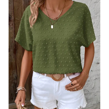 2024 nyári új Amazon wish AliExpress európai és amerikai egyszínű V-nyakú denevér mintás rövid ujjú ing