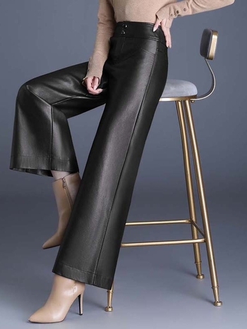 Divatos barna bőrnadrágok, elegáns bő szárú női nadrágok, 2025 új tavaszi és őszi culotte-ok, bő szárú nadrágok anyukáknak, hosszú nadrágok