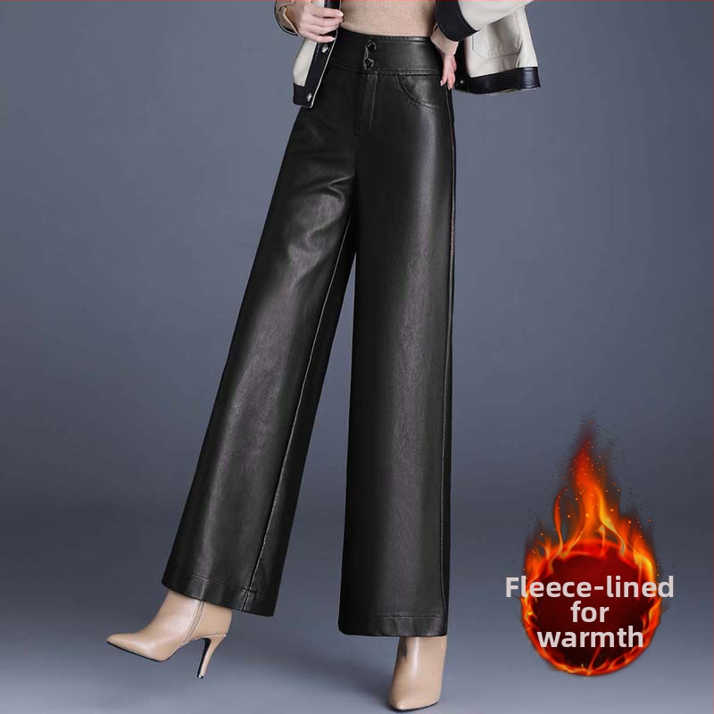 Divatos barna bőrnadrágok, elegáns bő szárú női nadrágok, 2025 új tavaszi és őszi culotte-ok, bő szárú nadrágok anyukáknak, hosszú nadrágok