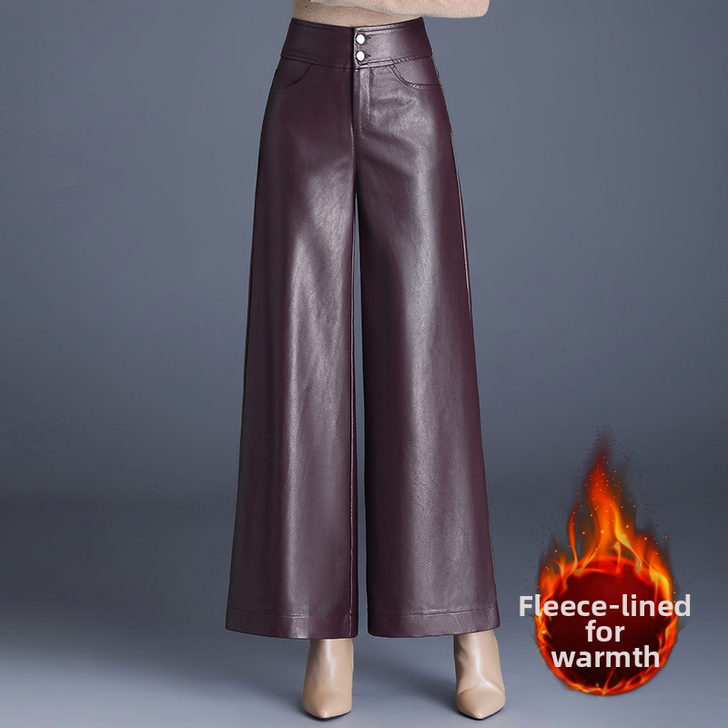 Divatos barna bőrnadrágok, elegáns bő szárú női nadrágok, 2025 új tavaszi és őszi culotte-ok, bő szárú nadrágok anyukáknak, hosszú nadrágok