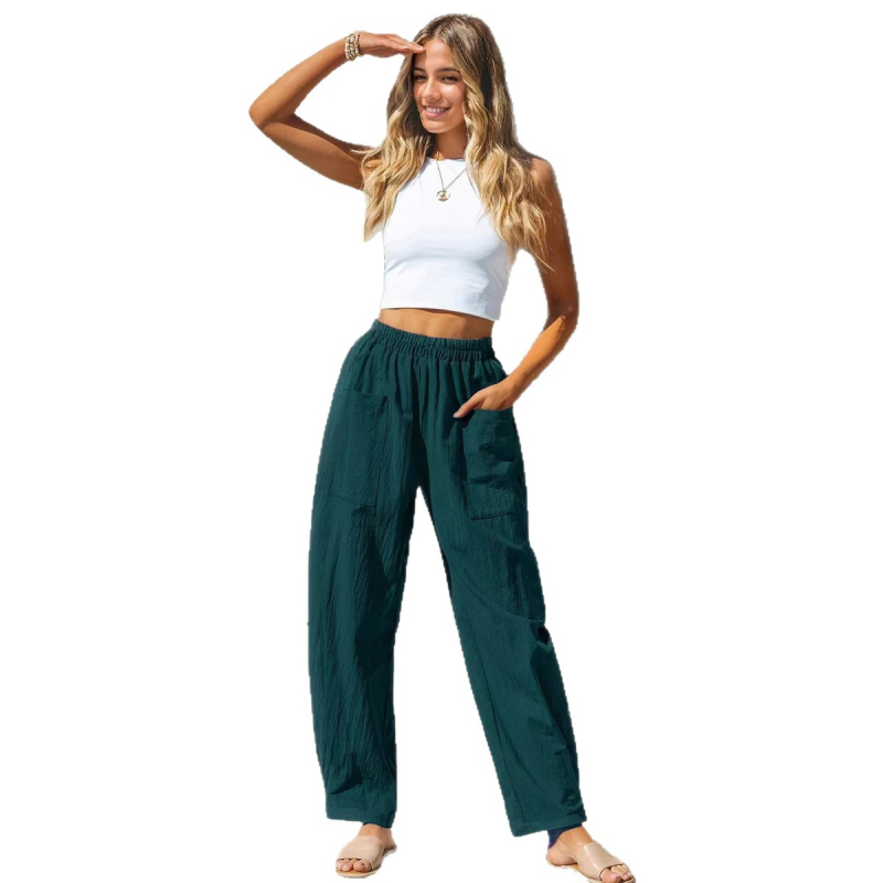 Európai és amerikai export női ruházat Amazon 2024 női pamut és lenvászon alkalmi nadrág ünnepi stílusú rugalmas derékú banánnadrág rakománytáska