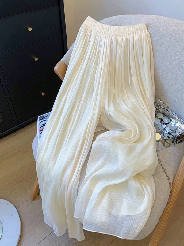 2025-ös európai és amerikai, határokon átnyúló női nyári, vékony textúrájú, hálós, hétköznapi, bő, széles szárú, magas derekú, mártott nadrág