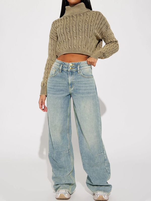 Farmernadrágok őszi és téli új retró hasított bő, széles szárú, trapéz farmernadrág női lezser, drapézott, padlóig érő nadrág