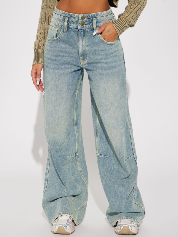 Farmernadrágok őszi és téli új retró hasított bő, széles szárú, trapéz farmernadrág női lezser, drapézott, padlóig érő nadrág