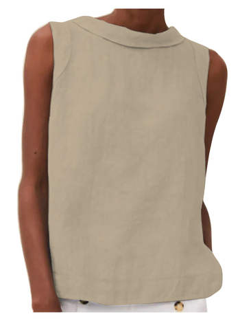 2024-es európai és amerikai független állomású pamut és lenvászon tiszta színű, kerek nyakú, rövid pulóver, lezser, tiszta színű ujjatlan felső.