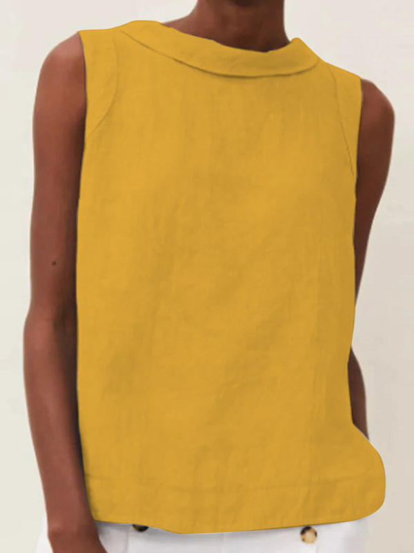 2024-es európai és amerikai független állomású pamut és lenvászon tiszta színű, kerek nyakú, rövid pulóver, lezser, tiszta színű ujjatlan felső.