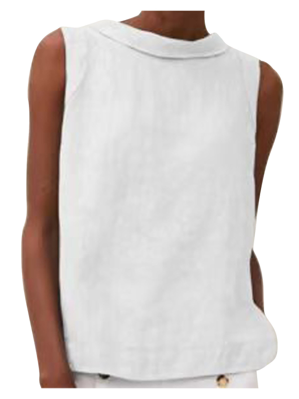 2024-es európai és amerikai független állomású pamut és lenvászon tiszta színű, kerek nyakú, rövid pulóver, lezser, tiszta színű ujjatlan felső.