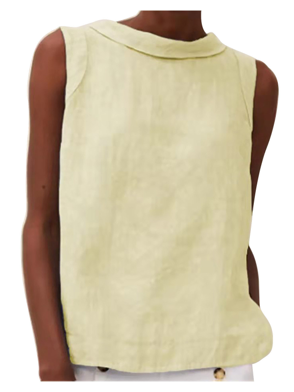 2024-es európai és amerikai független állomású pamut és lenvászon tiszta színű, kerek nyakú, rövid pulóver, lezser, tiszta színű ujjatlan felső.