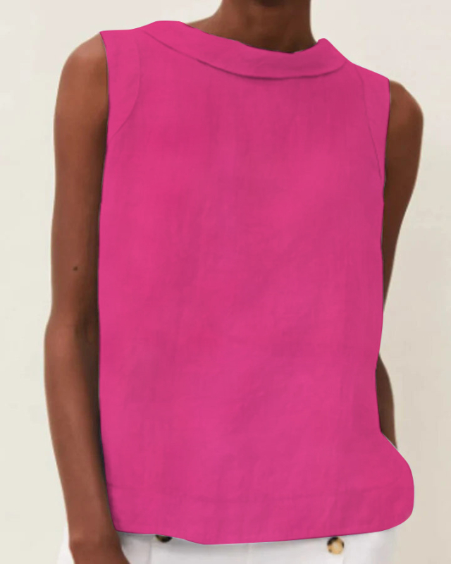 2024-es európai és amerikai független állomású pamut és lenvászon tiszta színű, kerek nyakú, rövid pulóver, lezser, tiszta színű ujjatlan felső.