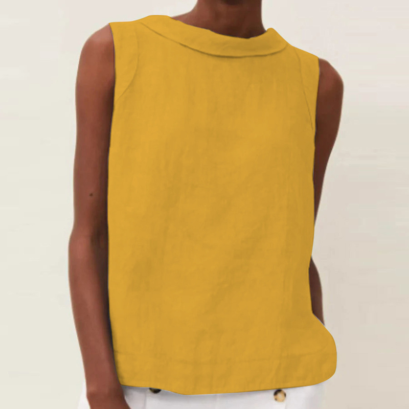 2024-es európai és amerikai független állomású pamut és lenvászon tiszta színű, kerek nyakú, rövid pulóver, lezser, tiszta színű ujjatlan felső.