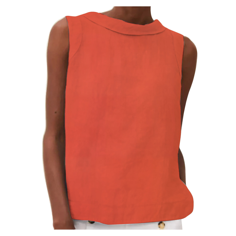 2024-es európai és amerikai független állomású pamut és lenvászon tiszta színű, kerek nyakú, rövid pulóver, lezser, tiszta színű ujjatlan felső.