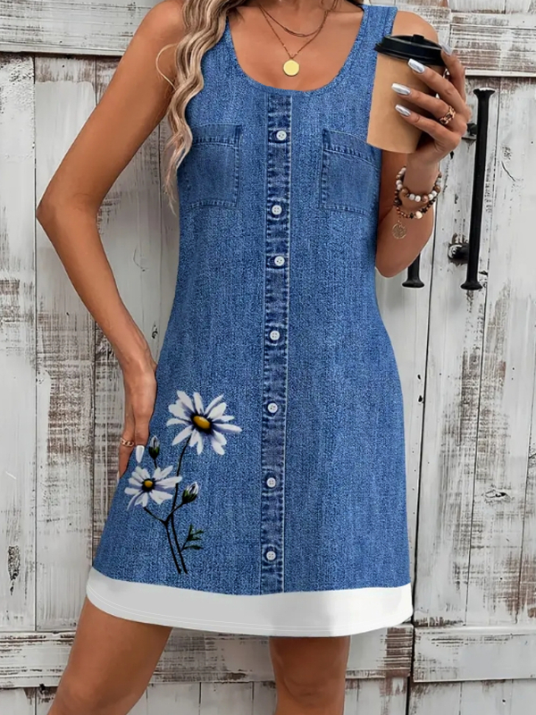 Európai és amerikai export új női ruházat Amazon alkalmi laza divatos, eladásra kínált elemes nyomtatott ujjatlan női mellényruha