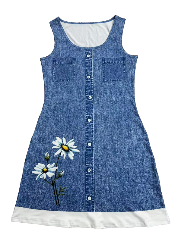 Európai és amerikai export új női ruházat Amazon alkalmi laza divatos, eladásra kínált elemes nyomtatott ujjatlan női mellényruha