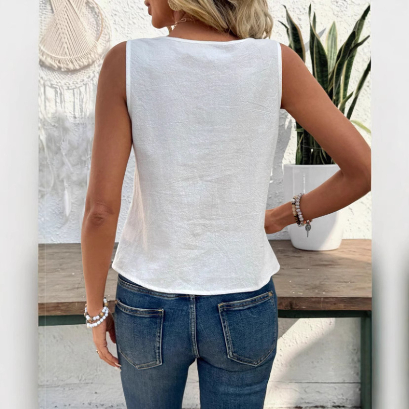 2025-ös európai és amerikai Amazon független platform tavaszi, nyári és őszi női egyszínű, kerek nyakú, ujjatlan felső aszimmetrikus szegéllyel, sokoldalú