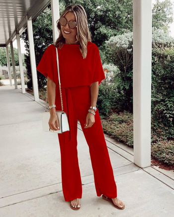 Дамски гащеризон от трансграничен пазар AliExpress 2022, европейски и американски, ново желание, свободен, ежедневен, с къс ръкав и връзки