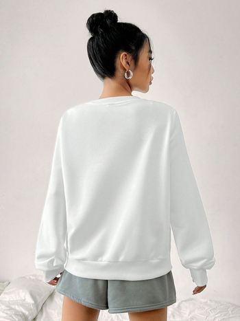 Női Egyszerű, Minden Mérkőzésre Való Nyomtatású, Laza, Bő, Kerek Nyakú, Őszi Pulóver, Minden Mérkőzésre Való Felső, Határokon Átnyúló