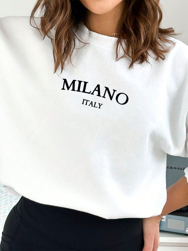 Női Egyszerű, Minden Mérkőzésre Való Nyomtatású, Laza, Bő, Kerek Nyakú, Őszi Pulóver, Minden Mérkőzésre Való Felső, Határokon Átnyúló