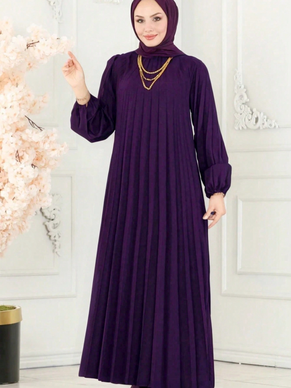 Wish Amazon muszlim új, rakott, laza, hosszú ujjú, hosszú női muszlim köntösruha elegáns