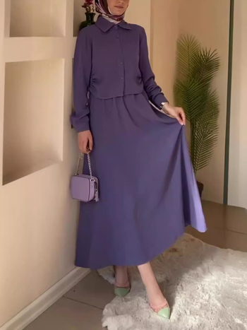 Εξωτερικό Εμπόριο Διασυνοριακά Γυναικεία Ρούχα AmAzon Μόδα Casual Πλισέ Κοντό Μακρυμάνικο Μπλούζα Πλισέ Μακριά Φούστα σε Γραμμή Α για Γυναικεία Κοστούμια