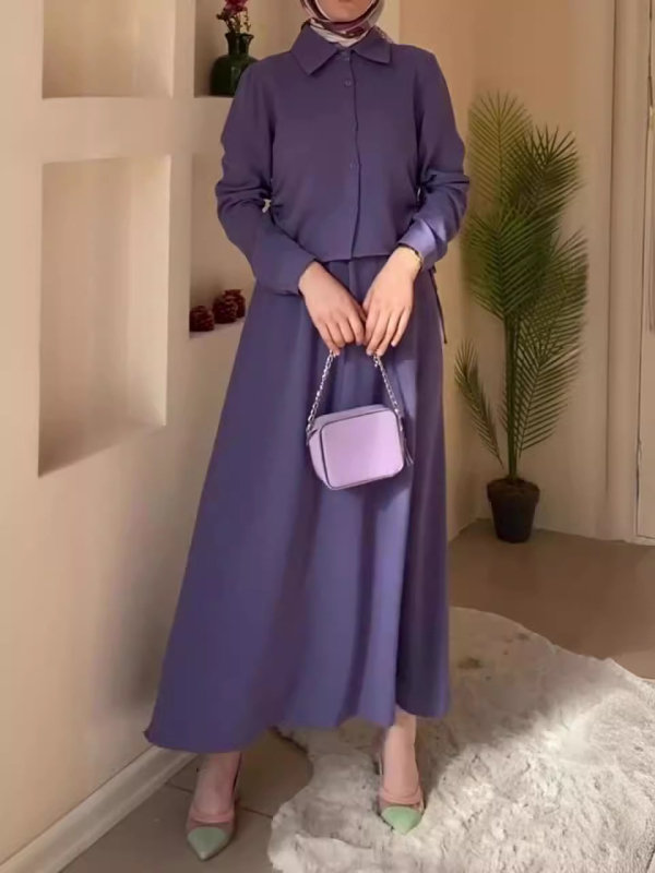 Külföldi kereskedelem Határokon átnyúló női ruházat Amerika divat hétköznapi rakott rövid hosszú ujjú felső rakott A-vonalú hosszú szoknya kosztüm nőknek