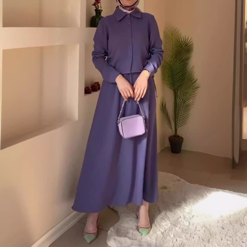 Külföldi kereskedelem Határokon átnyúló női ruházat Amerika divat hétköznapi rakott rövid hosszú ujjú felső rakott A-vonalú hosszú szoknya kosztüm nőknek