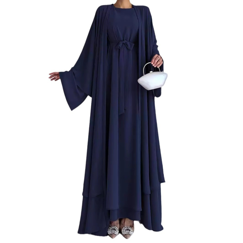 M2599 Határon átnyúló Női Közel-Kelet Muszlim Új Egyszínű Sifon Elegáns Ruha Alkalmi Laza Kabát