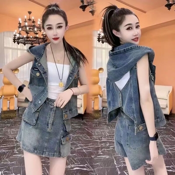 Farmer mellény női 2025 új tavaszi és őszi hát nélküli, bő, kapucnis, ujjatlan mellény, külső viselet, rövid kabát