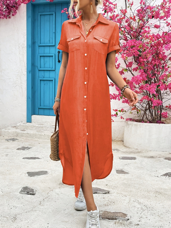 Νέο Ευρωπαϊκό και Αμερικανικό Καλοκαιρινό Ασύμμετρο Κομψό Casual Πουκάμισο με Κουμπιά στο Στρίψιμο για Γυναικεία Πουκάμισα του 2025